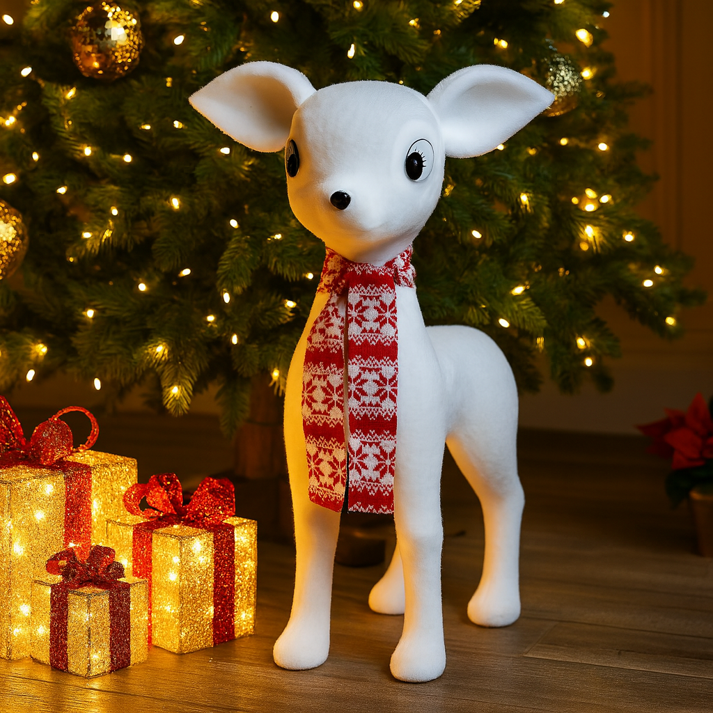 White Reindeer with Red Scarf Luxury Casa