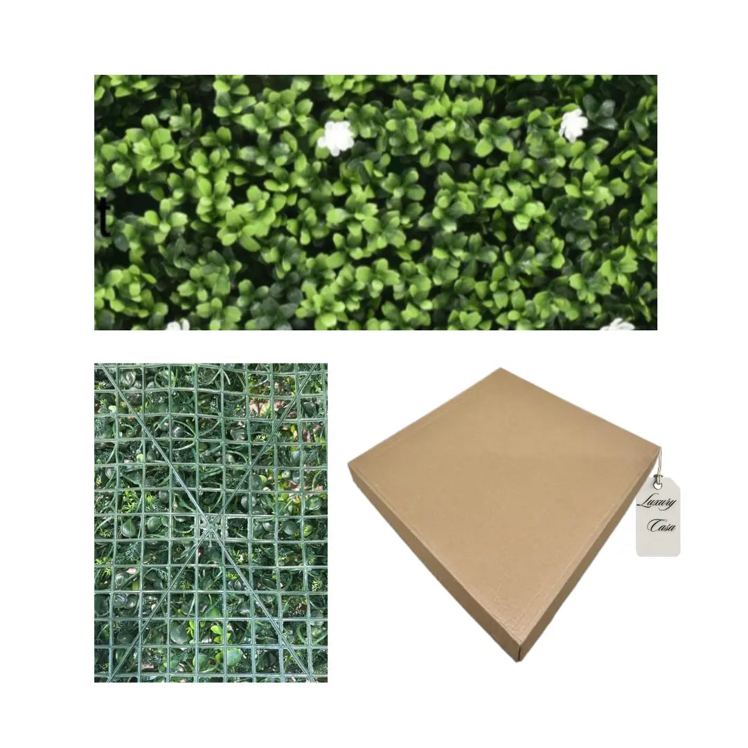 Artificial Boxwood & White Flower Green Wall Panel 100x100 cm Luxury Casa