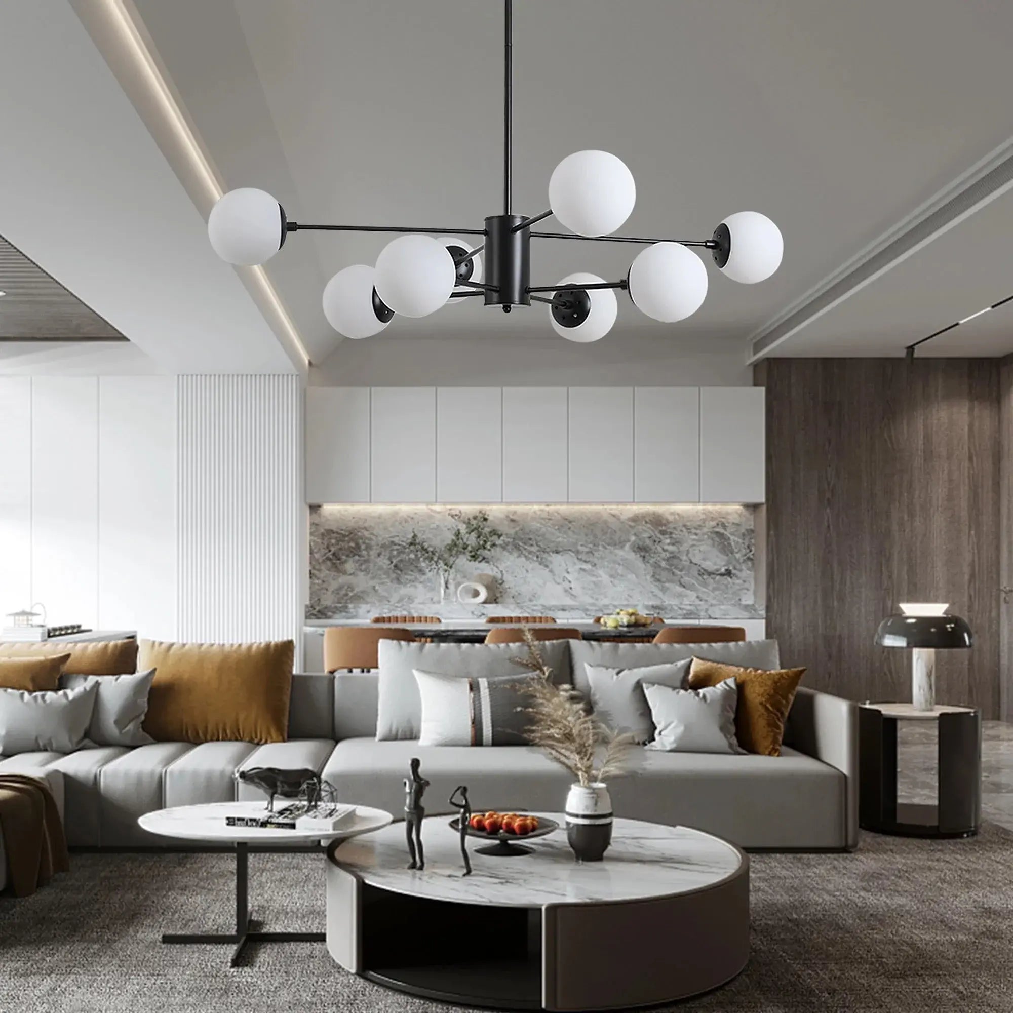 Black Metal With Matt Glass Bulb Roof Hanging Light Luxury Casa
