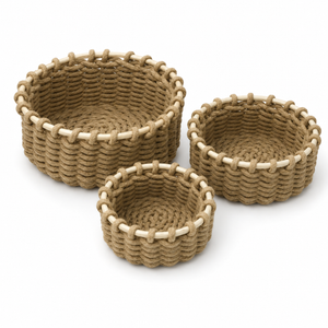 Natural Woven Round Storage Basket Set – 3 Pieces