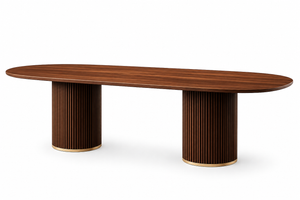 Modern Ribbed Base Wooden Dining Table