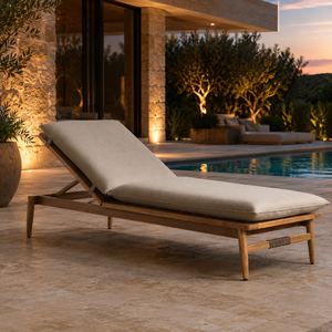 Luxury Teak-Style Poolside Sun Lounger with Beige Cushion