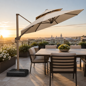 Luxury Beige Garden Umbrella with Water Base – 3x3m