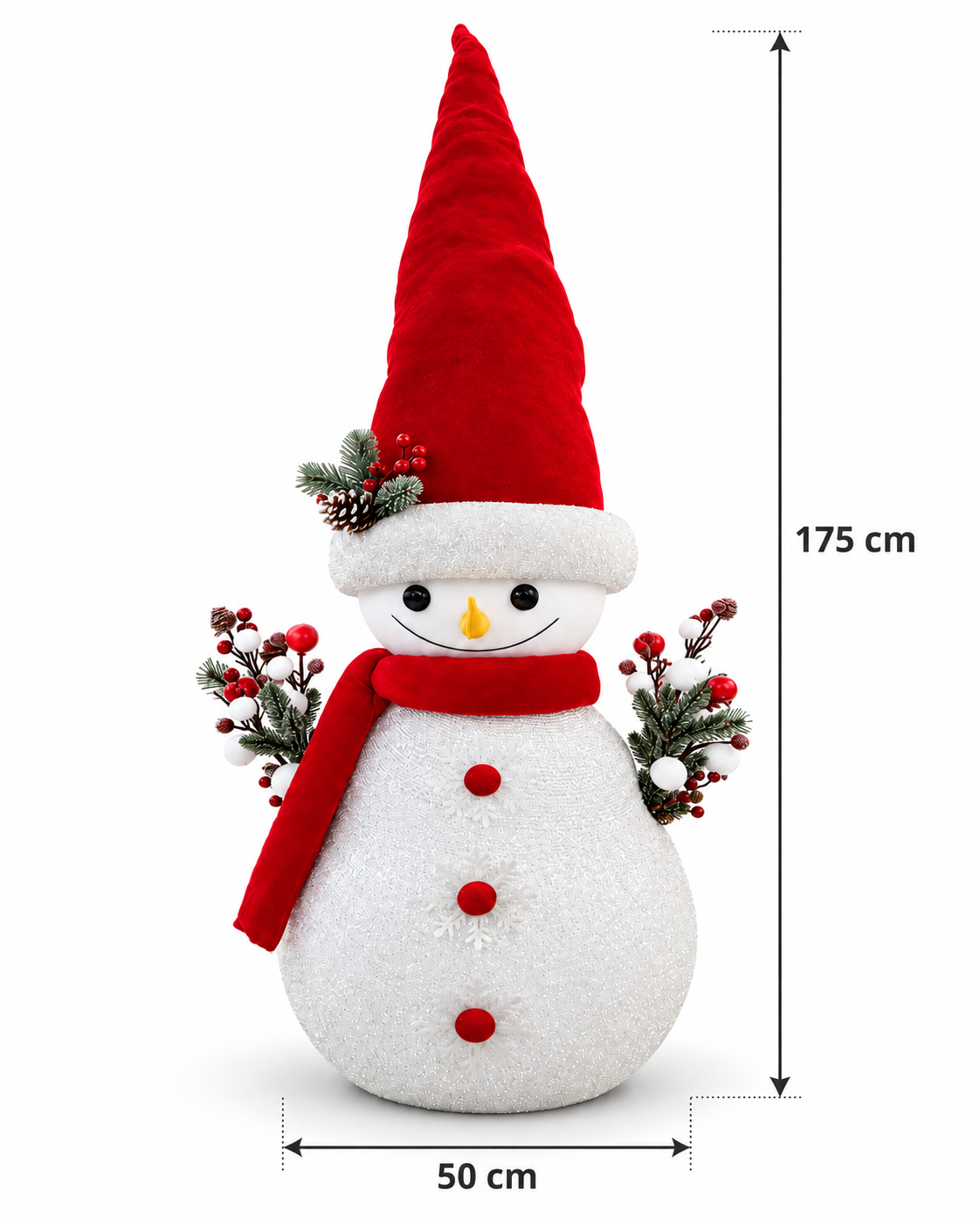 Large Christmas Snowman with Tall Red Hat & Festive Branches – 175 cm