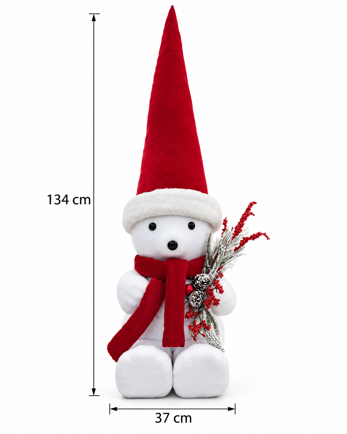 Christmas Snow Figure with Tall Red Hat & Berry Spray – 134 cm