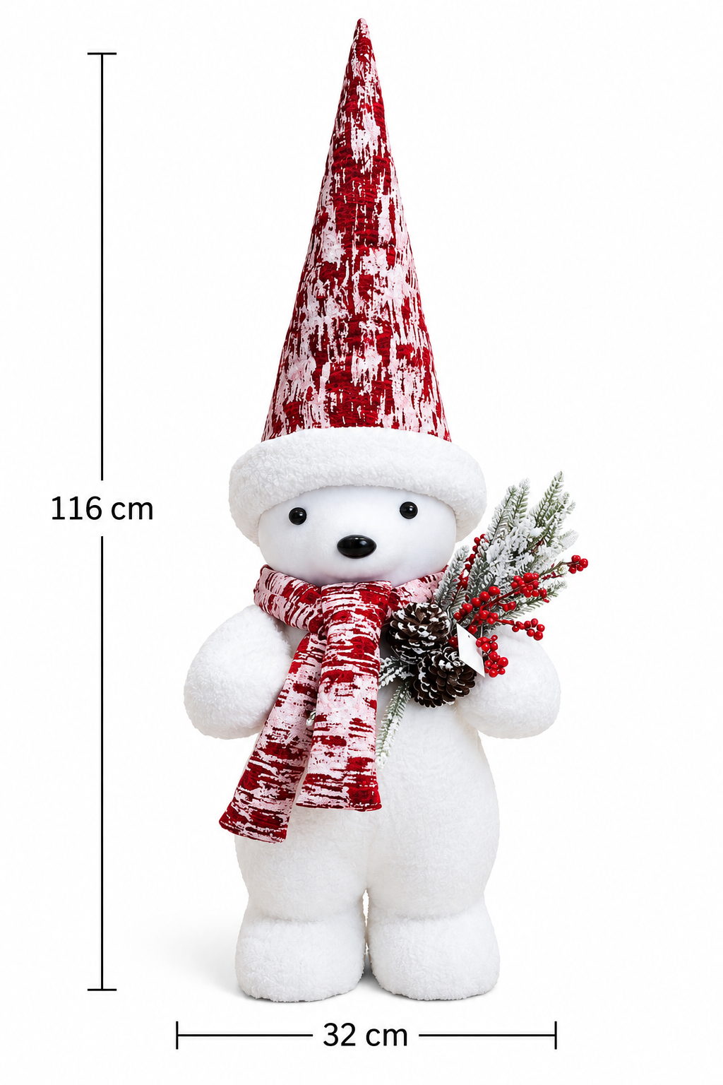 Christmas Snow Figure with Red Hat, Scarf & Berry Spray – 116 cm
