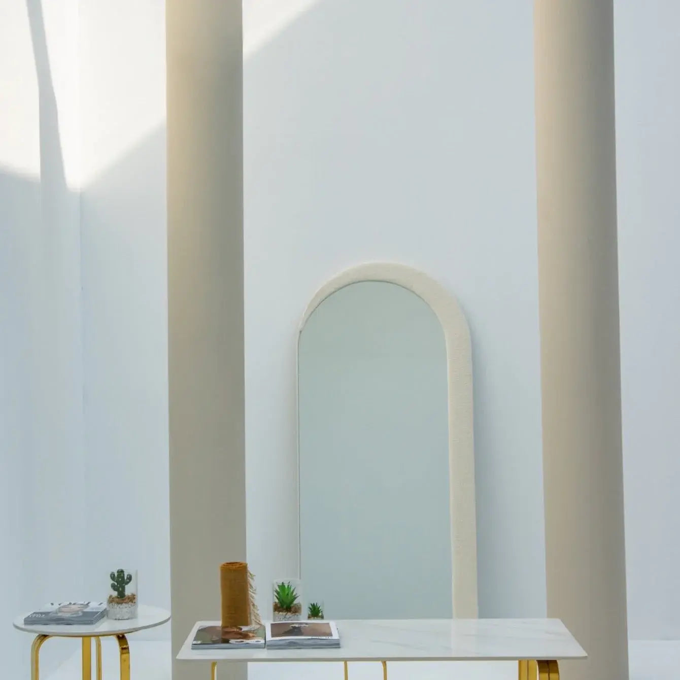 Fabric Frame Arch Shape Mirror For Floor Decoration Luxury Casa