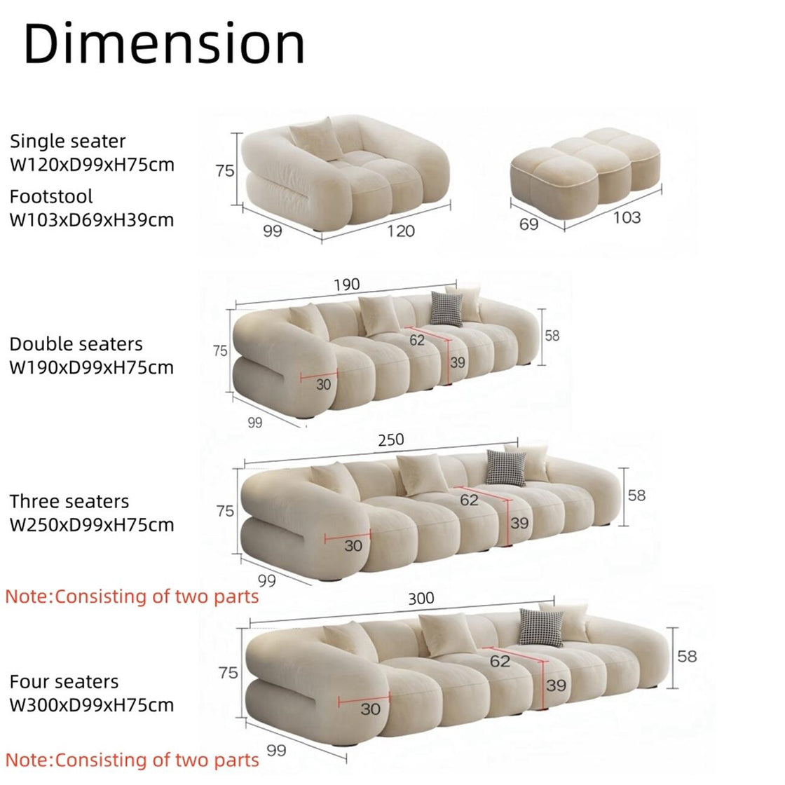 Modern Cloud Sofa Beige Upholstered Couch Luxury Casa