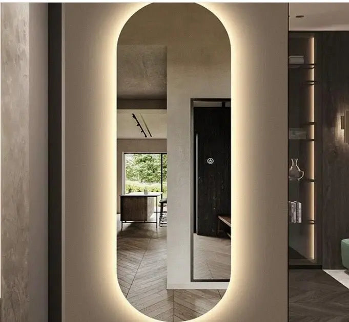 Frameless Oval Shape Wall Mirror With Hidden LED Light Luxury Casa