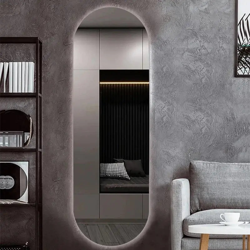 Frameless Oval Shape Wall Mirror With Hidden LED Light Luxury Casa