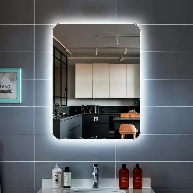 Frameless Rectangular Shape Wall Mirror With Backside LED Light Luxury Casa