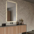Frameless Rectangular Shape Wall Mirror With Backside LED Light Luxury Casa