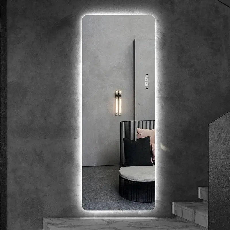 Frameless Rectangular Shape Wall Mirror With Backside LED Light Luxury Casa