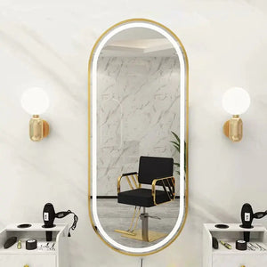 Gold Frame Oval Shape LED Mirror For Wall Hanging
