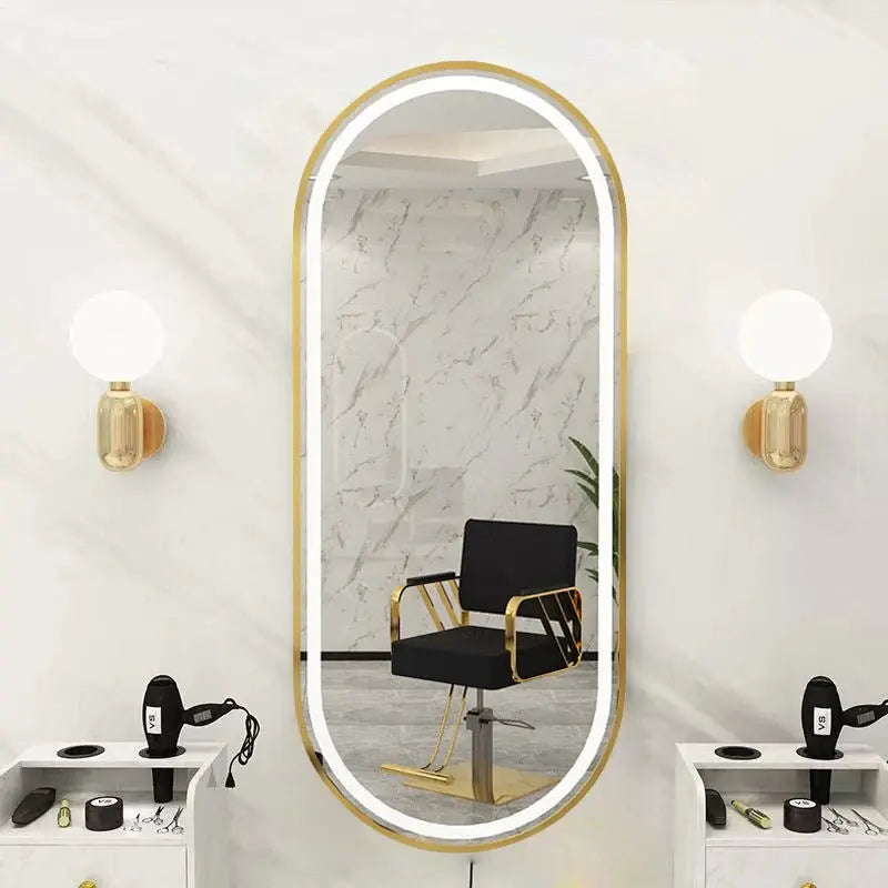 Gold Frame Oval Shape LED Mirror For Wall Hanging Luxury Casa