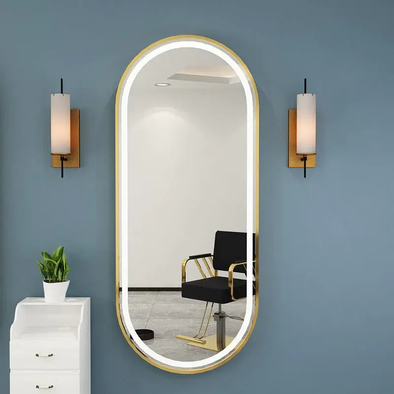 Gold Frame Oval Shape LED Mirror For Wall Hanging Luxury Casa
