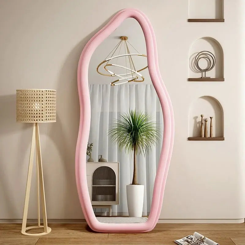 Irregular Shape Pink Color Floor Mirror Luxury Casa