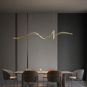Line Art Wavy Pendant Gold Light