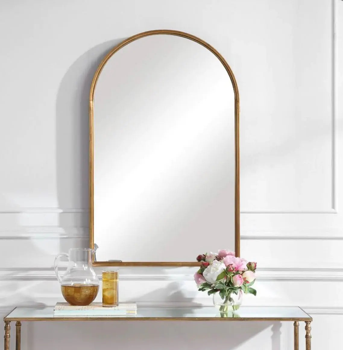 Mini Gold Color Frame Arch Shape Wall Mirror Luxury Casa