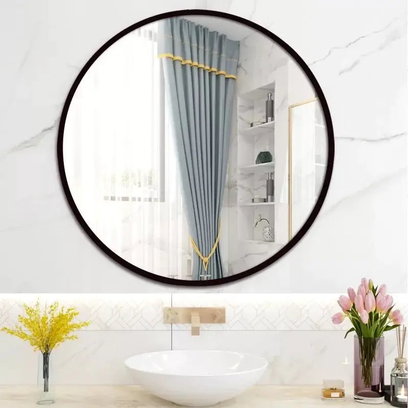 Round Shape Aluminium Black Frame Wall Mirror Luxury Casa