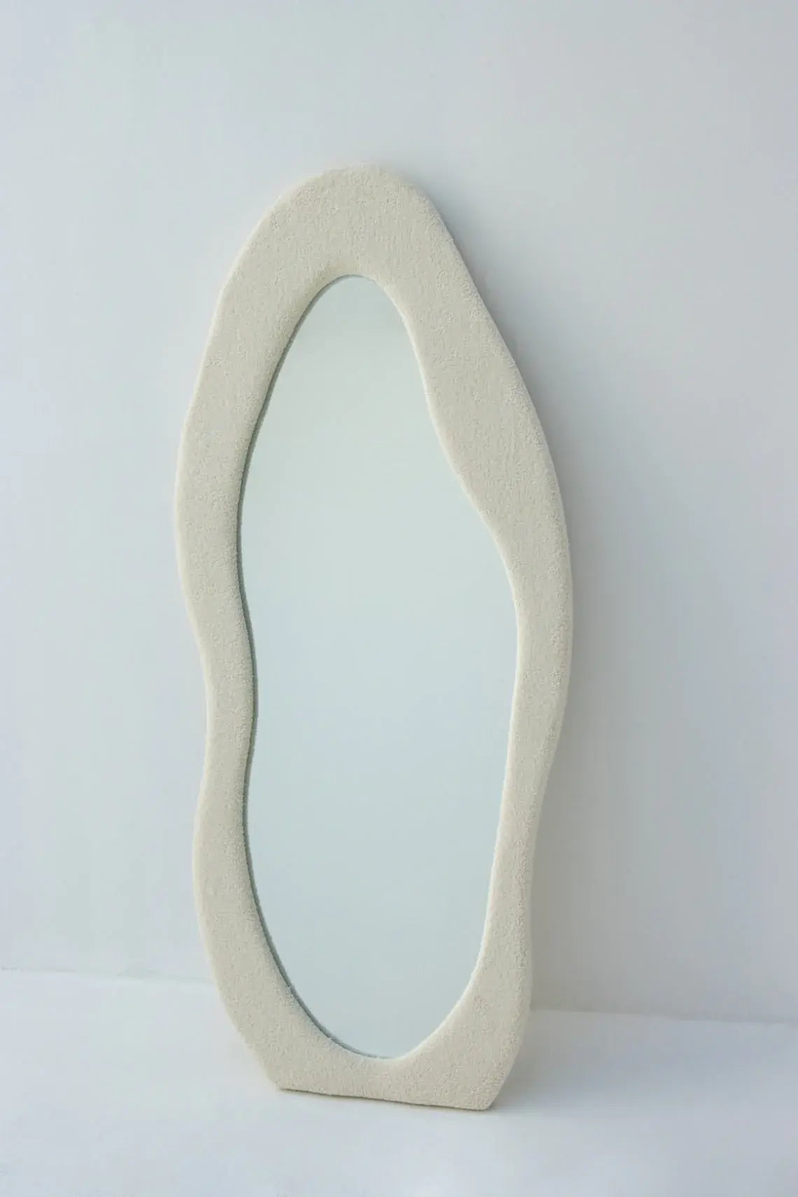Unique Shape Offwhite Velvet Frame Mirror Luxury Casa