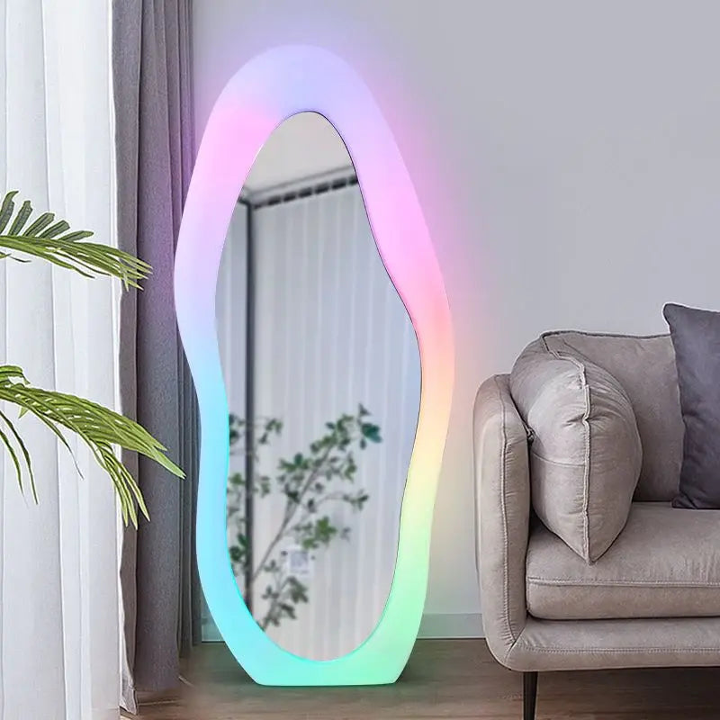 Unique Shape With RBG Light Velvet Frame Mirror Luxury Casa