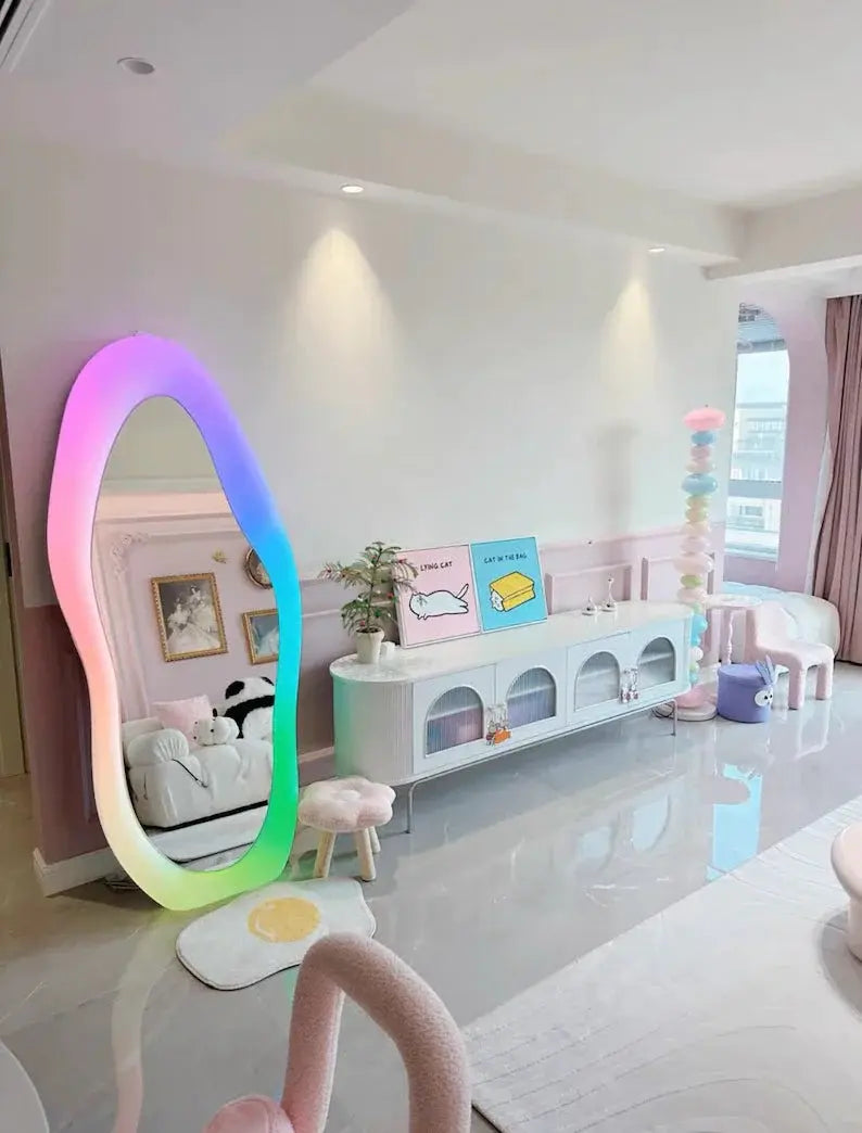 Unique Shape With RBG Light Velvet Frame Mirror Luxury Casa