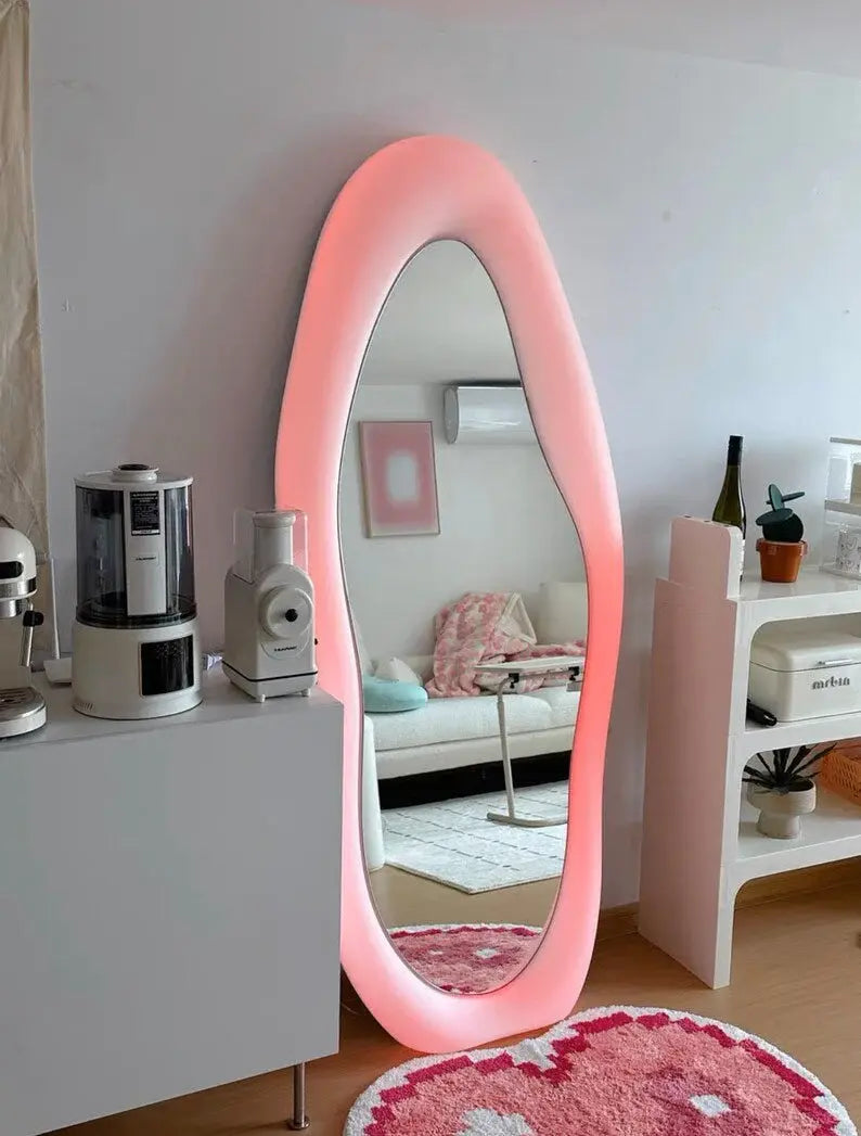 Unique Shape With RBG Light Velvet Frame Mirror Luxury Casa