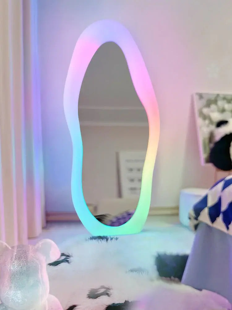 Unique Shape With RBG Light Velvet Frame Mirror Luxury Casa