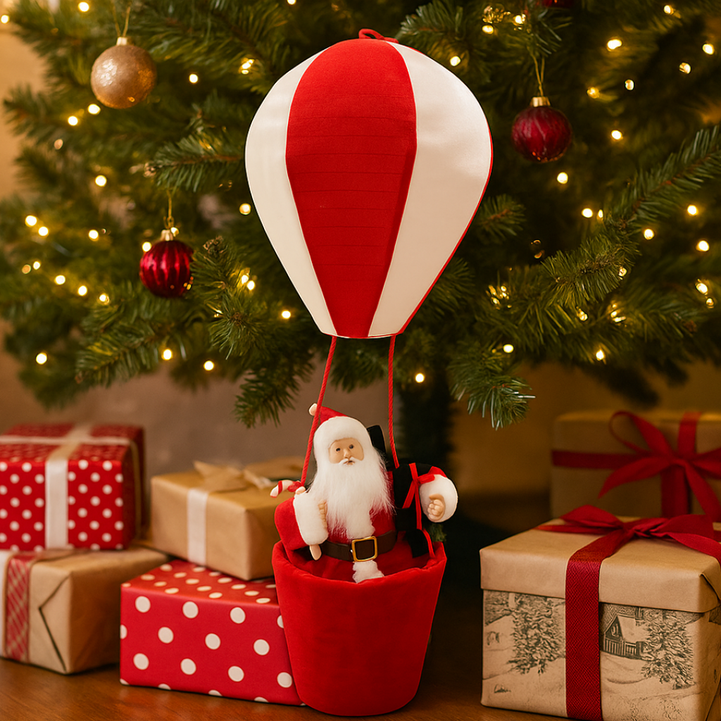 Classic Santa Hot Air Balloon Christmas Decoration (Red & White) Luxury Casa