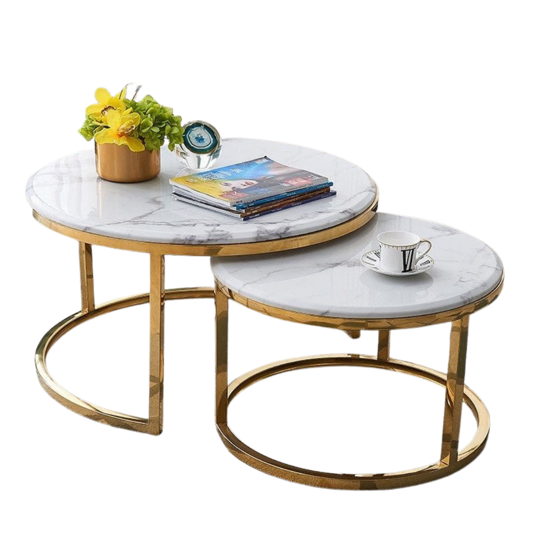 Marble Nesting Coffee Table Set – White & Gold Luxury Casa