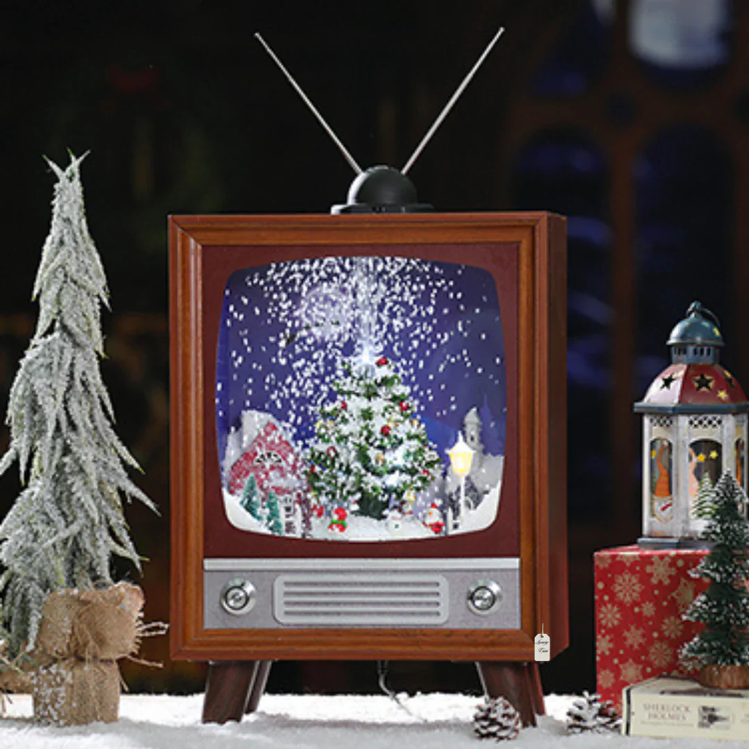 Retro Christmas TV Decoration with Snow Scene Luxury Casa