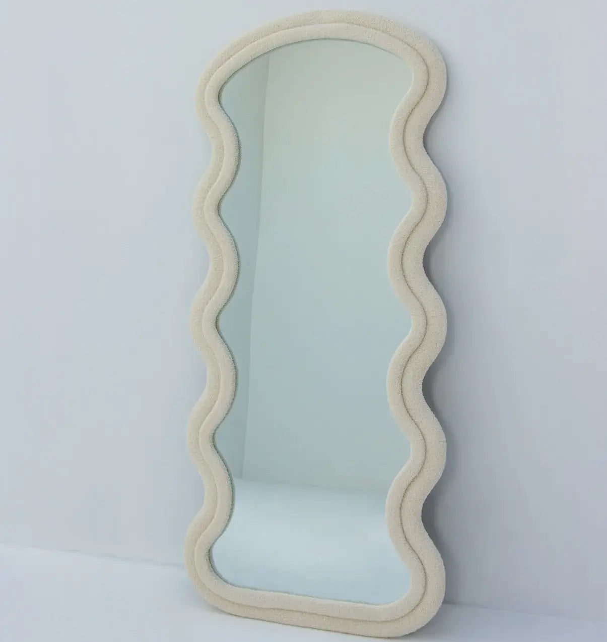 Wavy Shape And Velvet Textured Frame Mirror Luxury Casa
