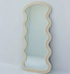 Wavy Shape And Velvet Textured Frame Mirror Luxury Casa