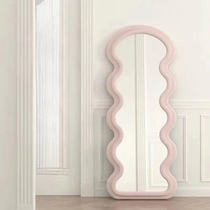Wavy Shape Full Length Mirror Pink Frame