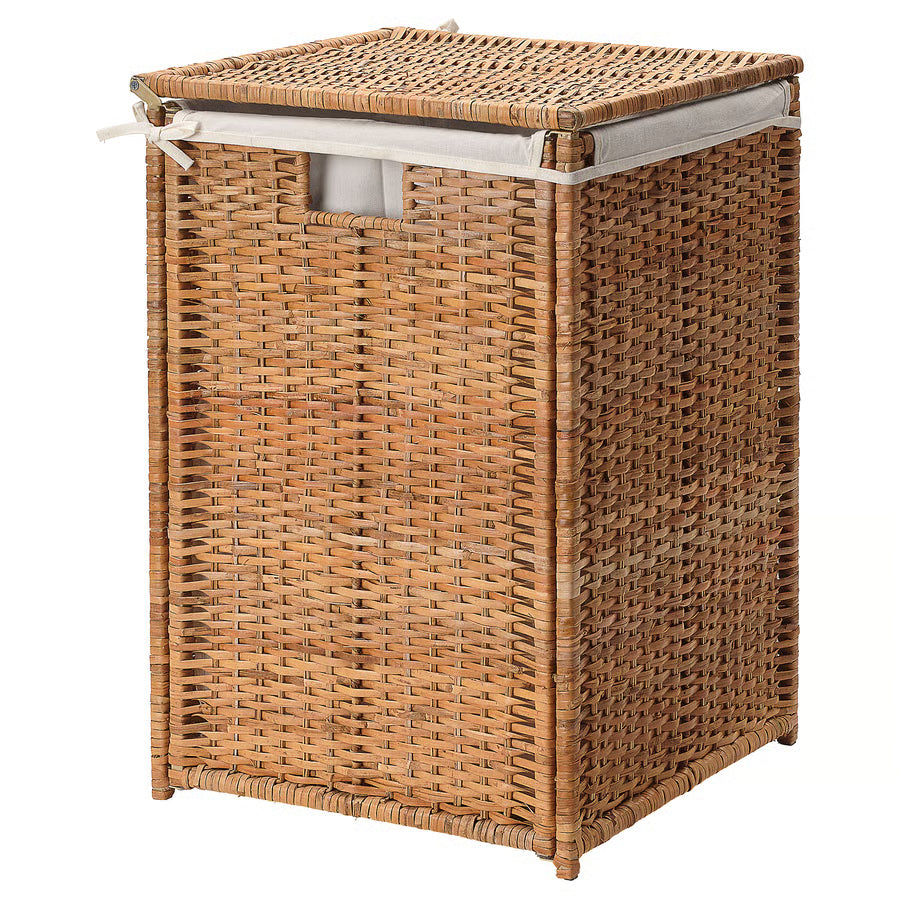Rattan Laundry Basket with Lid & Fabric Lining Luxury Casa