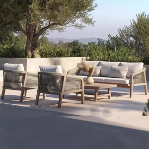 Luxury Rope Weaving Teak Outdoor Sofa Set