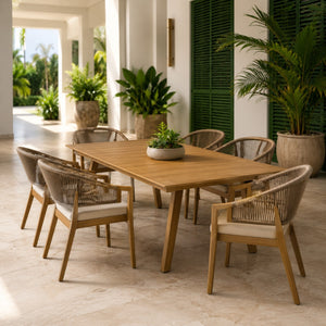 Luxury 6-Seater Teak-Style Rope Outdoor Dining Set