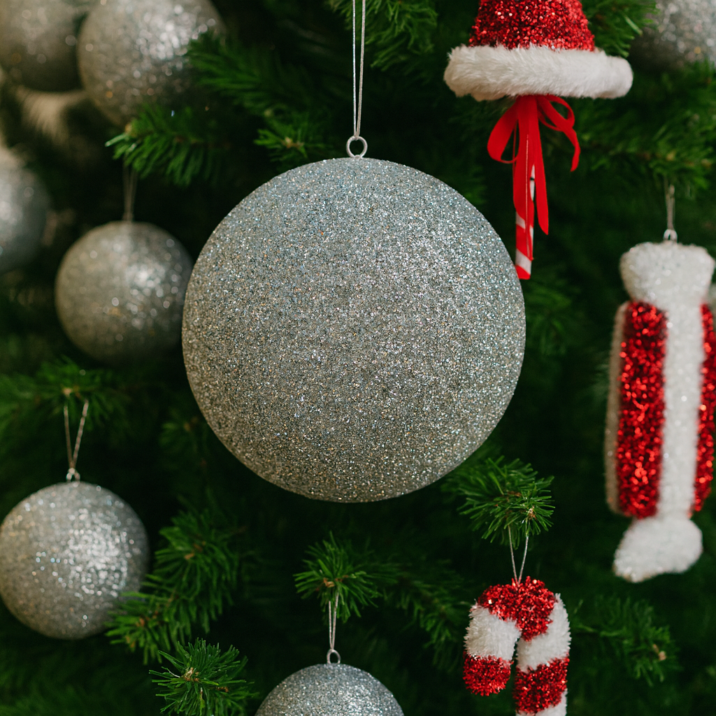 Silver Glitter Christmas Baubles Luxury Casa