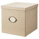 Beige Storage Box with Lid and Label Holder Luxury Casa