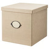 Beige Storage Box with Lid and Label Holder