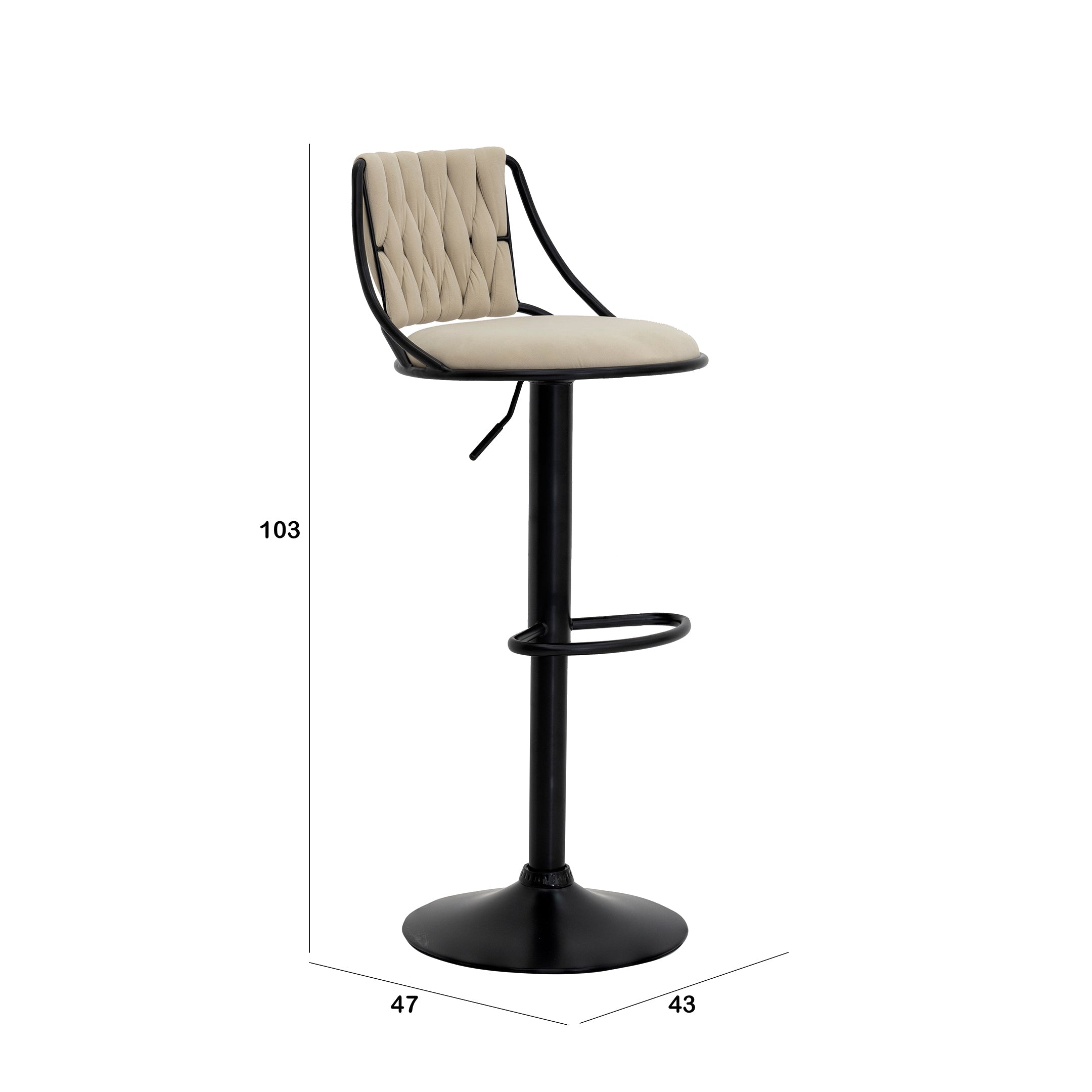 Beige Velvet Bar Stool with Black Base Luxury Casa