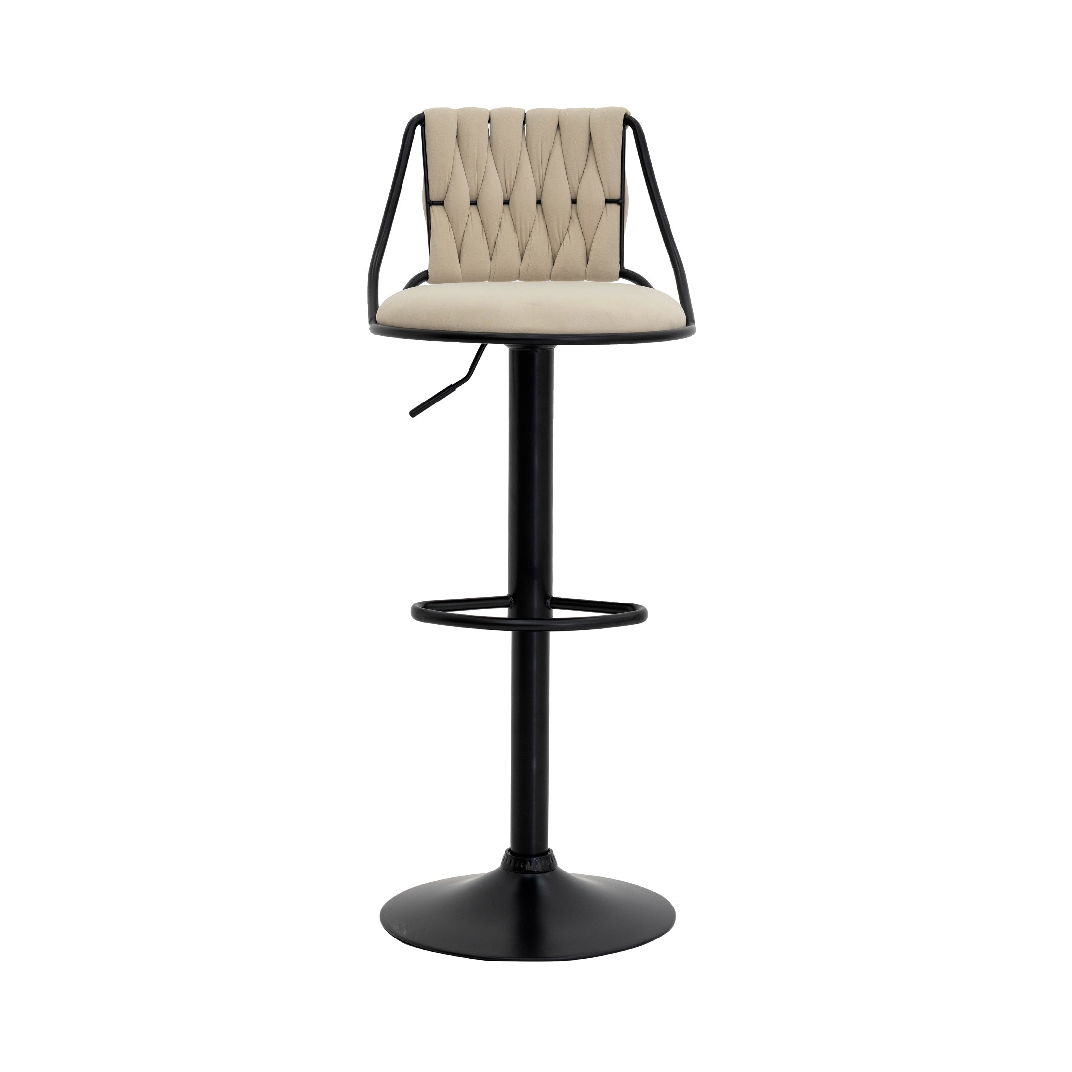 Beige Velvet Bar Stool with Black Base Luxury Casa
