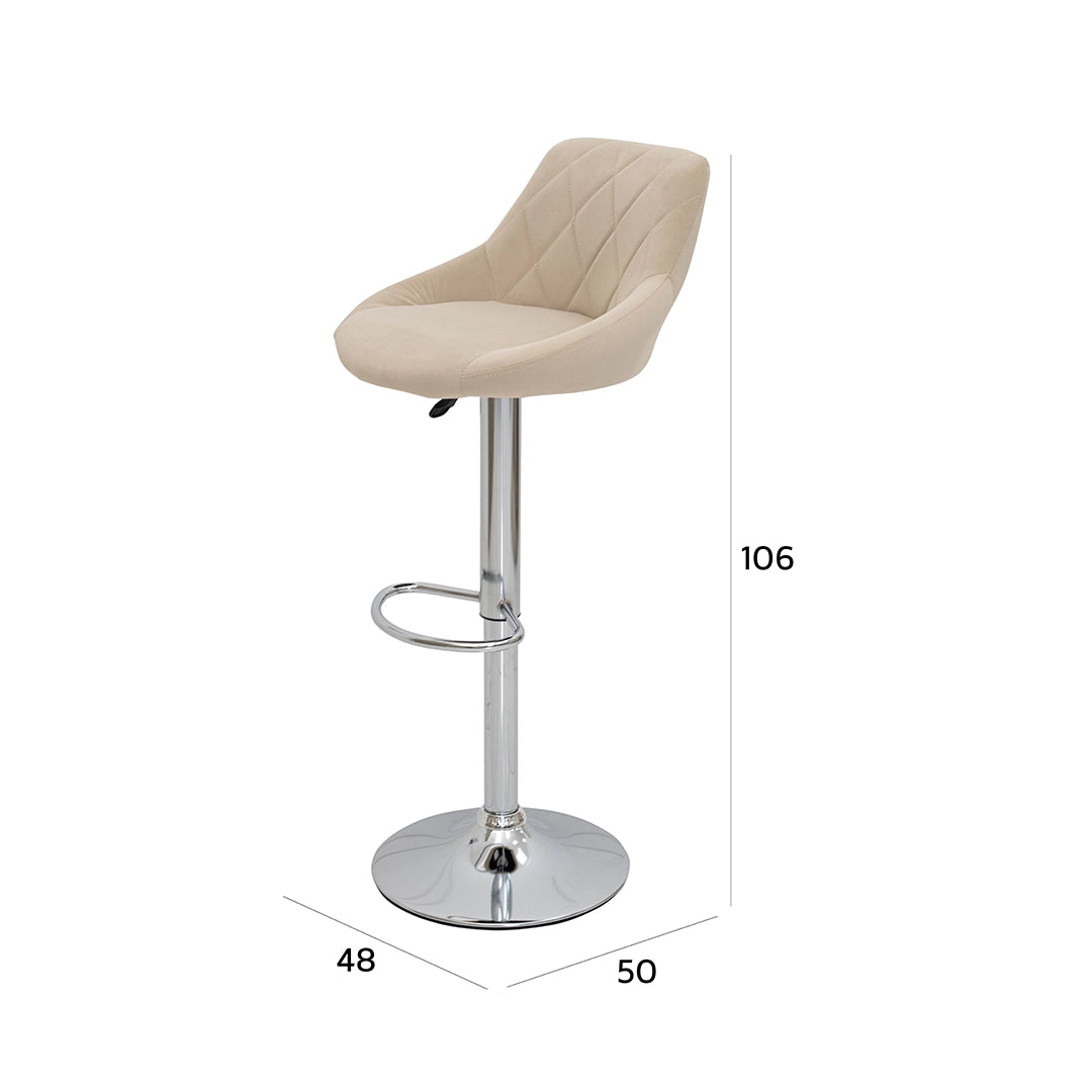 Beige Velvet Bar Stool with Chrome Base Luxury Casa