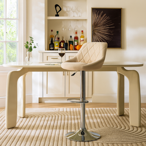 Beige Velvet Bar Stool with Chrome Base