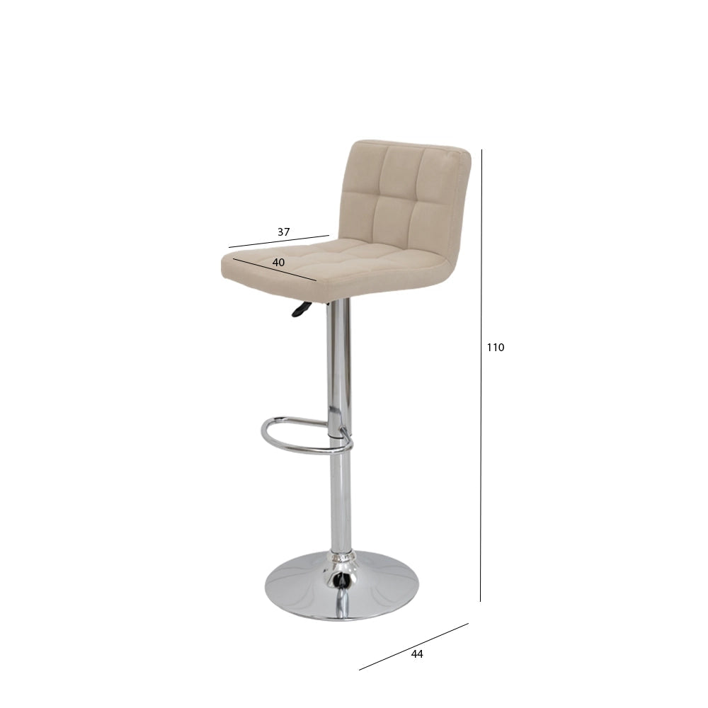 Beige Velvet Bar Stool with Chrome Base Luxury Casa