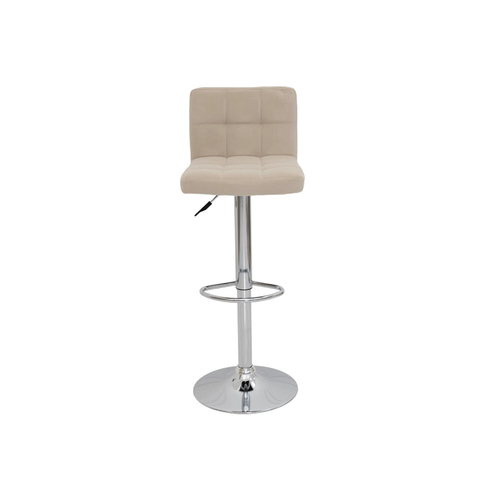 Beige Velvet Bar Stool with Chrome Base Luxury Casa