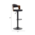Black Leather Bar Stool with Walnut Wood Backrest Luxury Casa