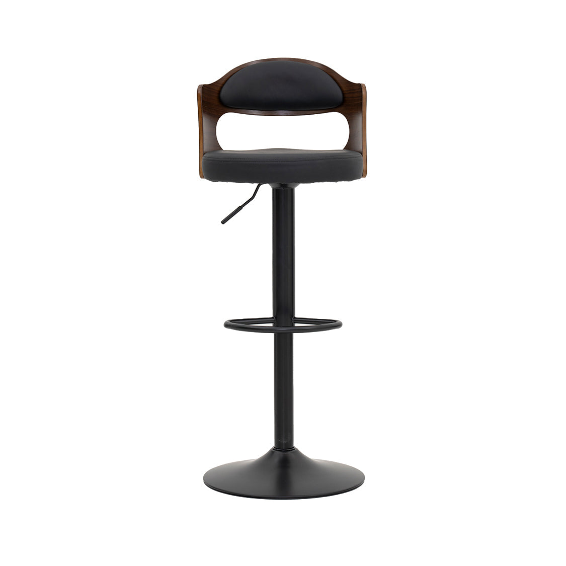 Black Leather Bar Stool with Walnut Wood Backrest Luxury Casa