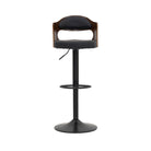 Black Leather Bar Stool with Walnut Wood Backrest Luxury Casa